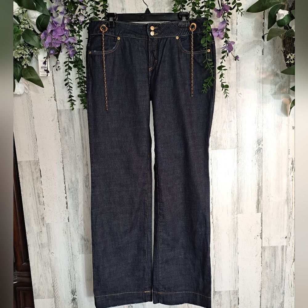Versace Dark Blue Flare Jeans with Gold Accents